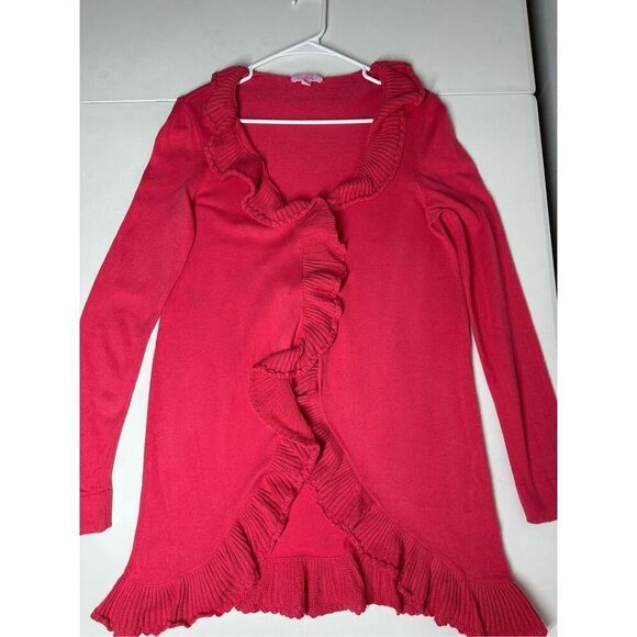 Lilly Pulitzer Pink Ruffle Cascading Kiernan Silk Cotton Blend Cardigan Size M - Picture 5 of 10